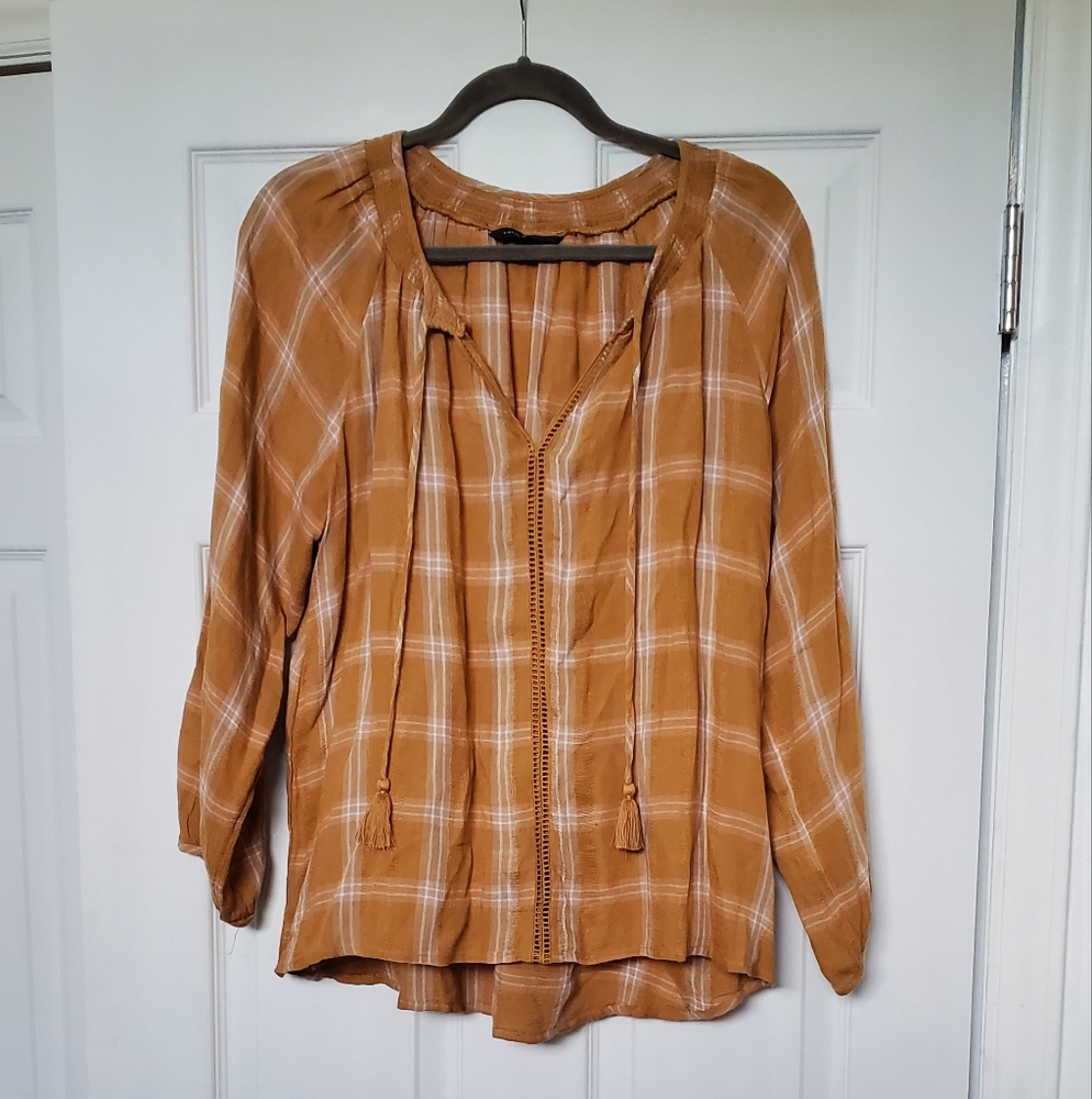 American Eagle Medium Plaid Brown Women's Top